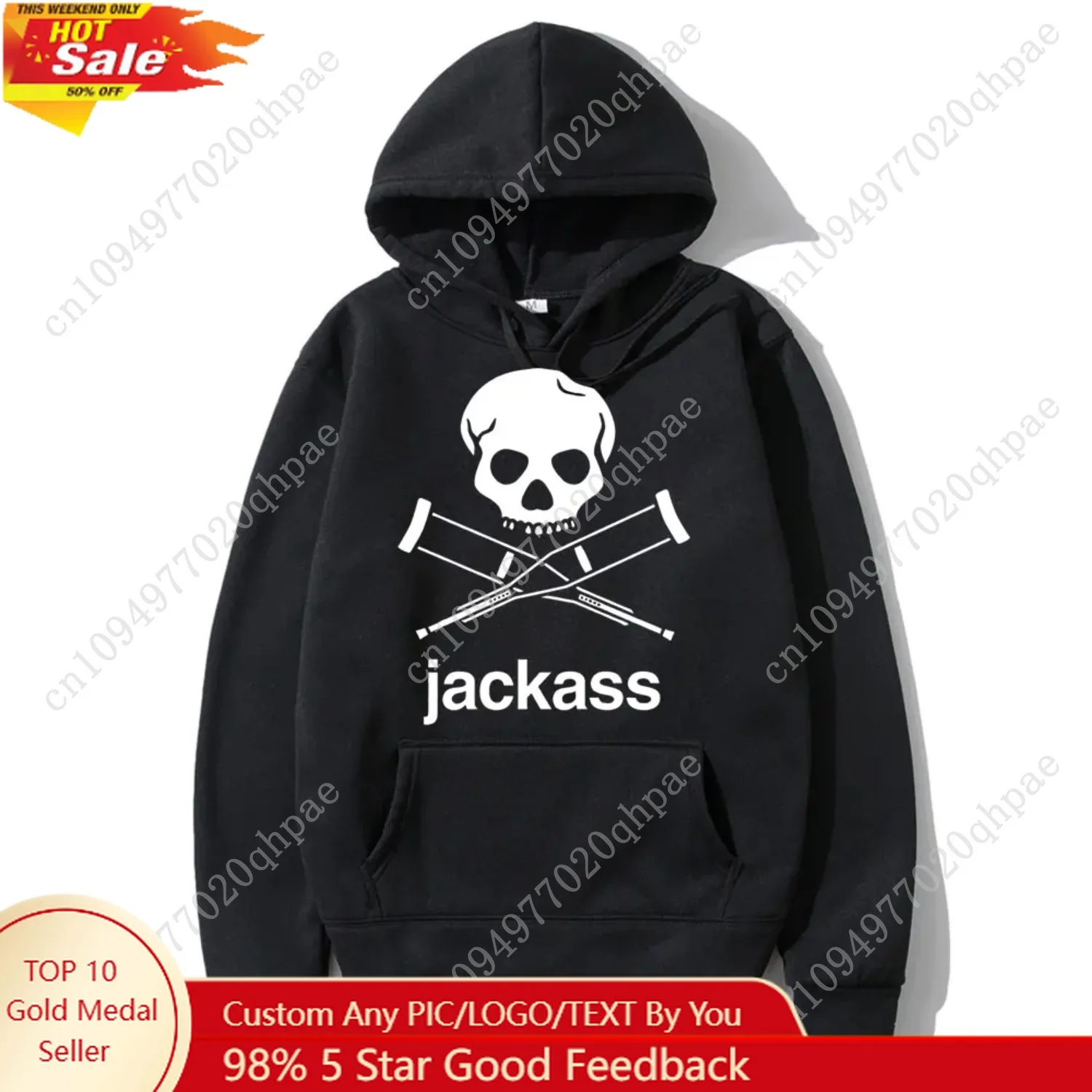 

Jackass Logo Graphic Printed Black Hoodie Streetwear Men's Oversized Casual Sweatshirt Fashion Men Women Vintage Loose Hoodies
