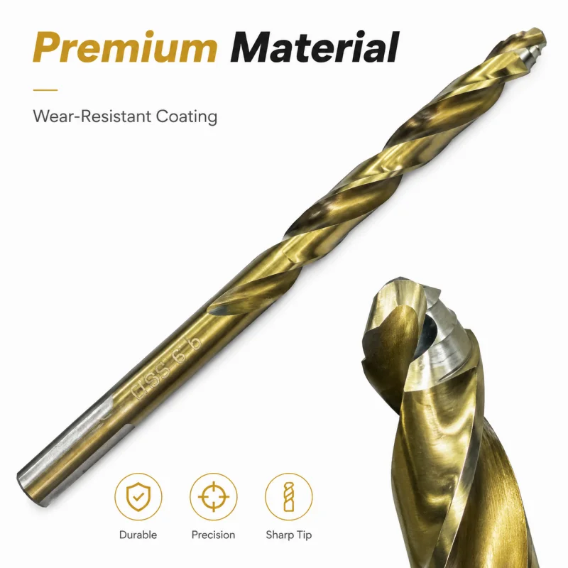 6.5mm High Speed Steel Twist Drill Bit Wear‑Resistant Titanium Coated Bit for Metal Wood Plastic Work