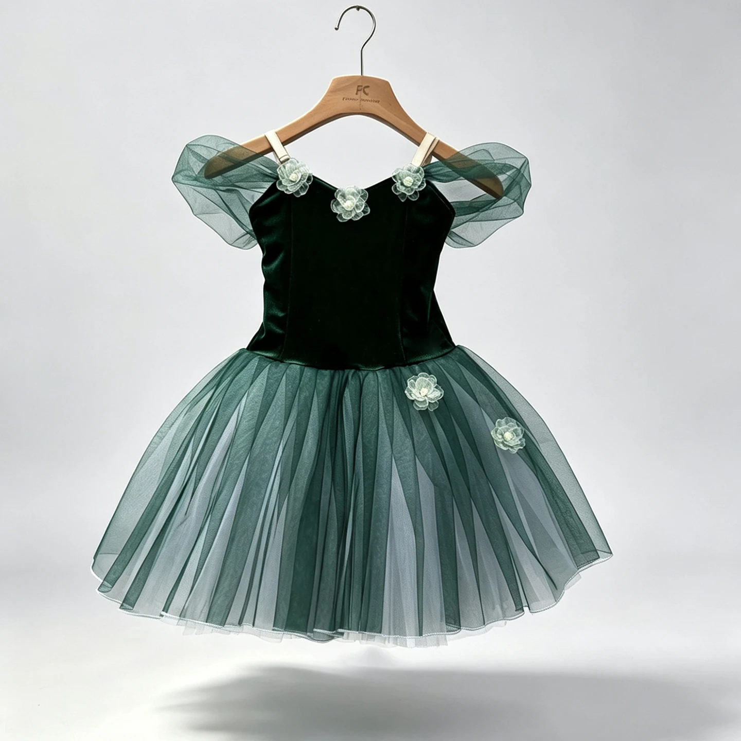 Green Spandex Bodice Length Romantic Ballet Tutus Female Ballerina Dancing Dresses Performance Tutu