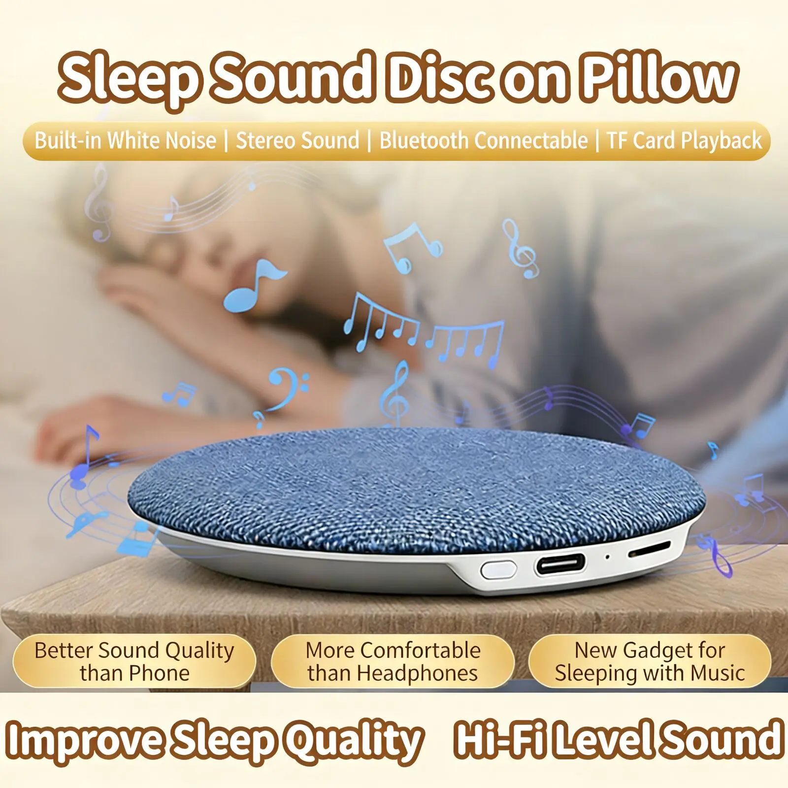 

Bluetooth Speaker Under Pillow Sleep Aid White Noise HIFI Stereo Support TF Card Long Battery Life for Deep Sleep Relax Music