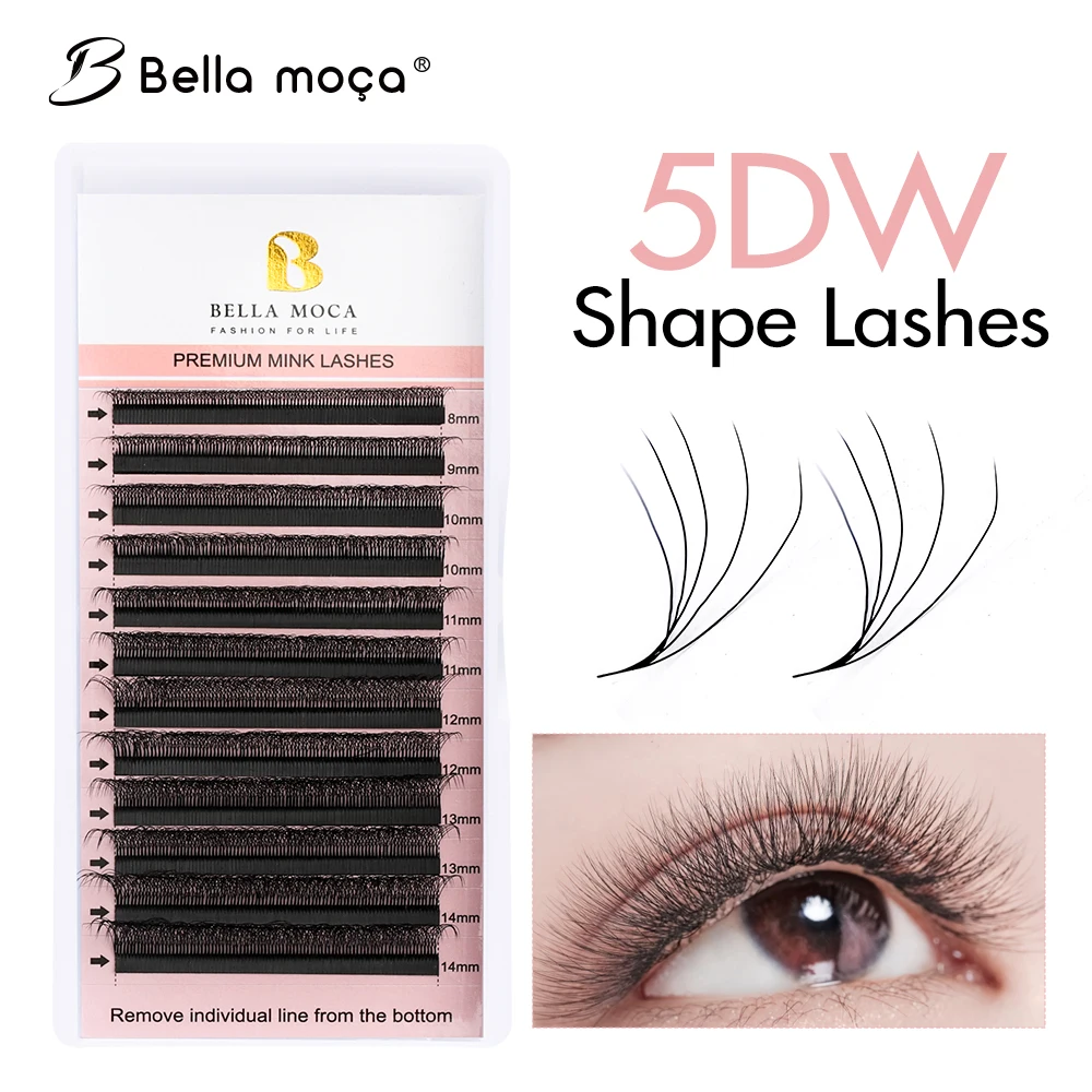 Bella Moca 10PCS 5DW Lashes 5DW Shape Lashes Curl D Mix 8-14mm Cilios 5D Fake Eyelashes Natural False Eyelashes Brazilian Cilia