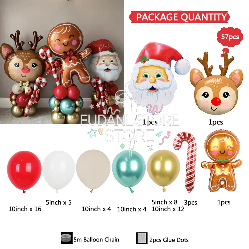 1 Satz Frohe Weihnachten Ballonsäule inklusive Rentier Zuckerstangen Weihnachtsmann Lebkuchen Männer und Folie Baby Taufe Luftballons