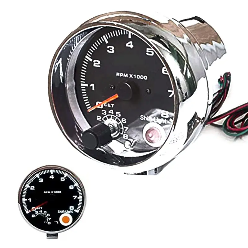 

3.75" Chrome Housing Car Tachometer Tacho Gauge Meter 0-8000 RPM LED Shift Light
