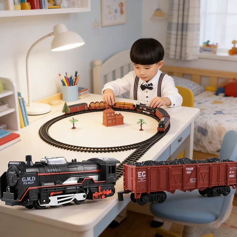 

Electric Train Toys Railway Classical Freight Train Locomotive Play Set Simulation Model for Boys Kids Children Christmas Gifts
