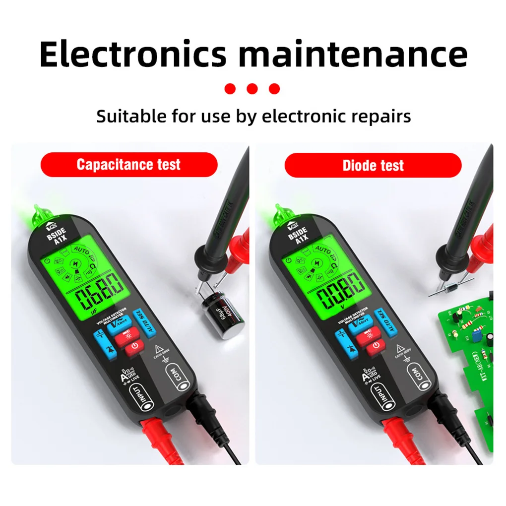 Digital Multimeter Tester Smart Mode With Red Green Backlight Measures Capacitance Diode Ohm