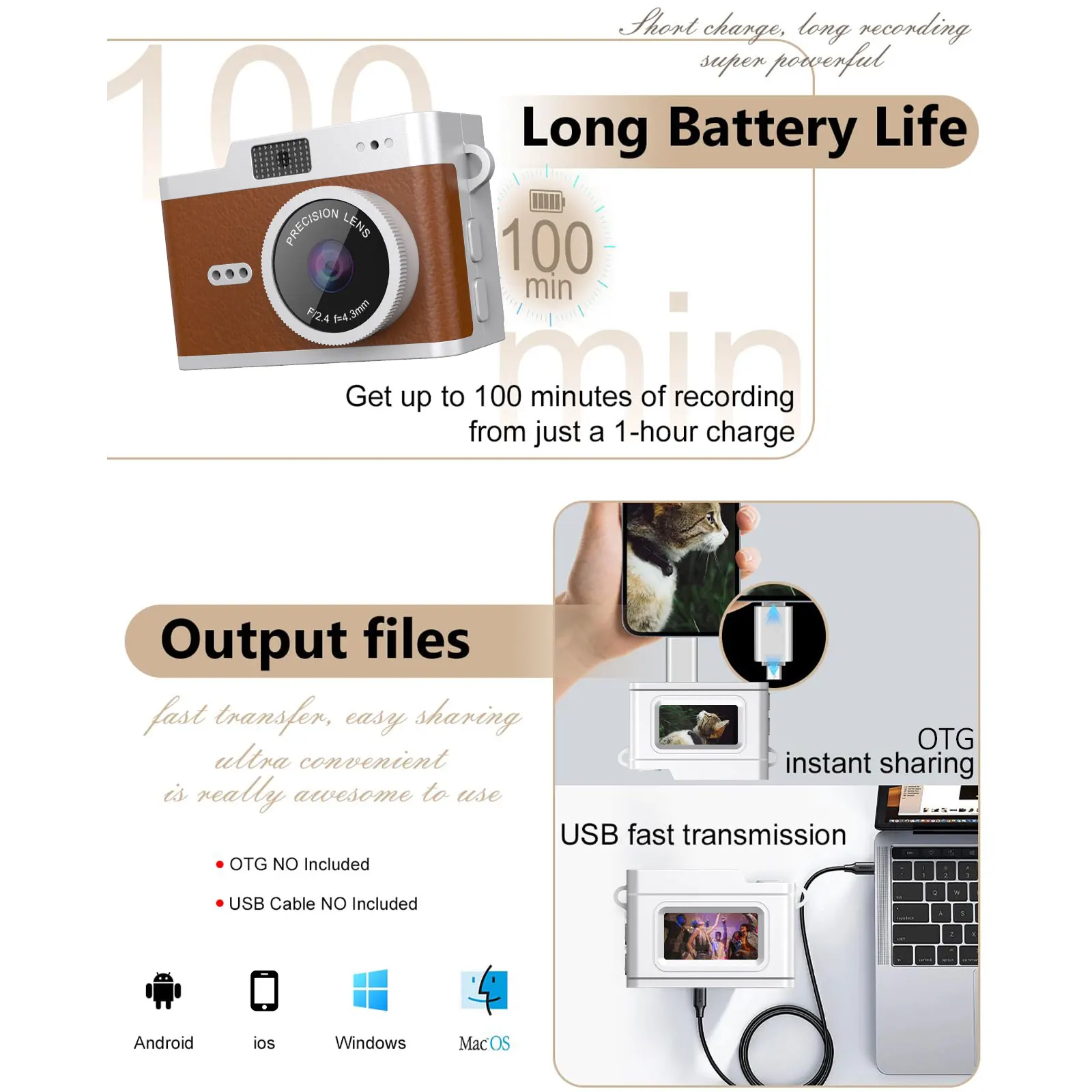 Fotocamera digitale 1080P HD Retro 0,96 pollici pollice studente indossabile mini fotocamera portatile con collana adatta per il regalo