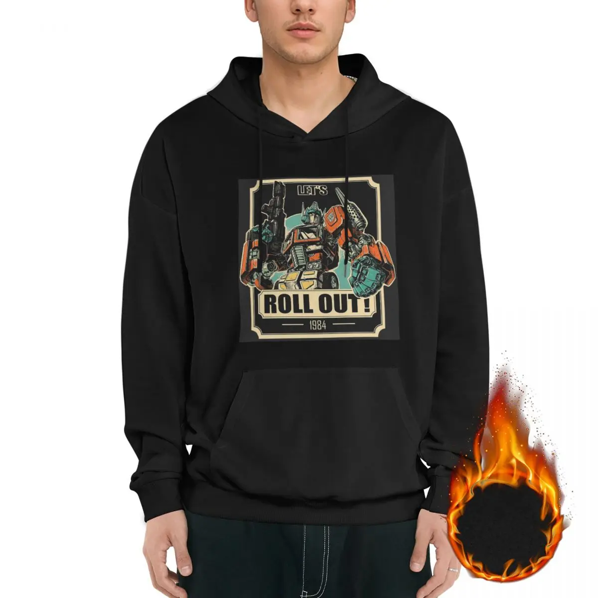 

Prime In Retro Style Men's Fleece Hoodie Black Long -sleeved Hoodie