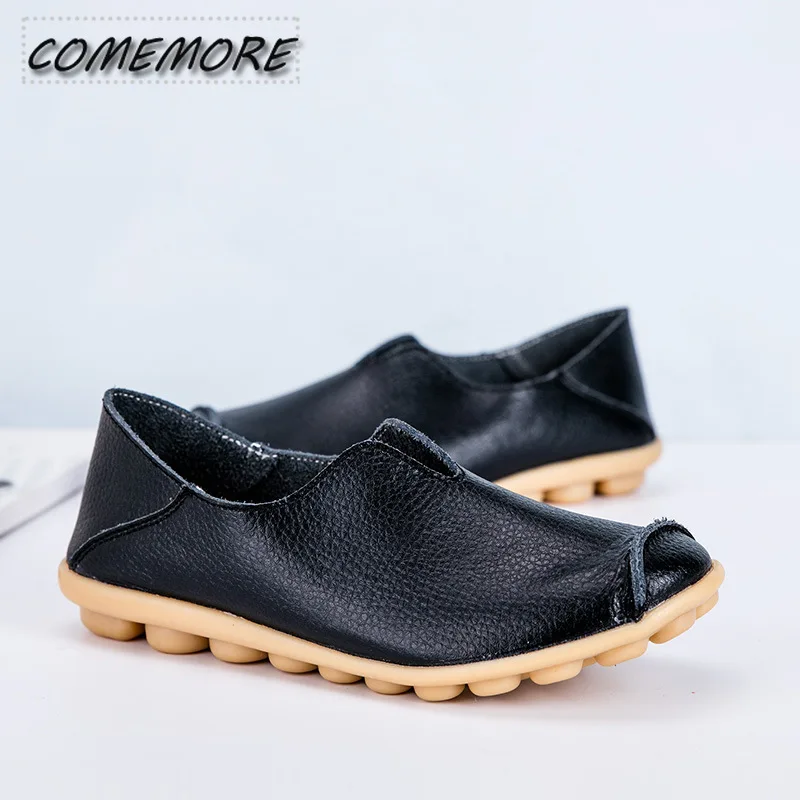 Women 2023 Leather Shoes Moccasins Mother Loafers Soft Flats Casual Female Driving Ballet Footwear Comfortable Round Head Autumn