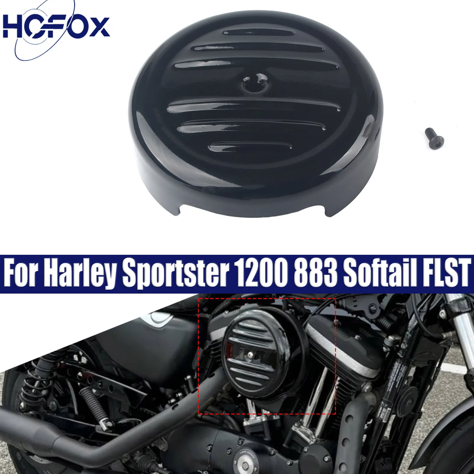 

For Harley Sportster 1200 883 Softail FLST 8"Black Metal Round Stripe Air Cleaner Cover