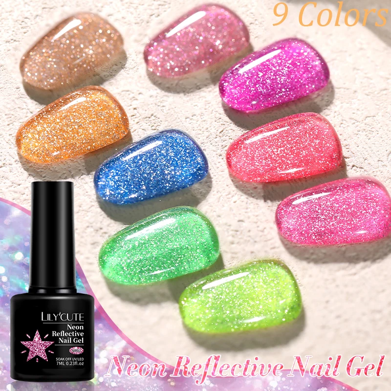 

LILYCUTE 7 мл 9 цветов Светоотражающий флуоресцентный неоновый гель-лак для ногтей Набор темных флэш-эффектов Soak Off УФ-гель для маникюра Лак для дизайна ногтей