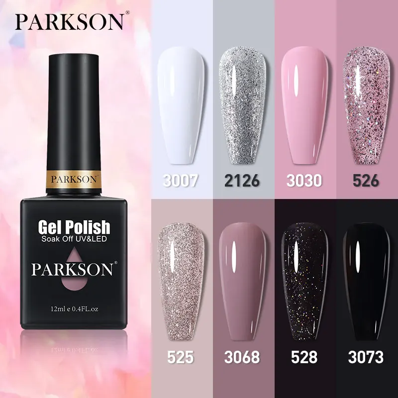 

Parkson 12ml Hot Sale Nail Gel Polish Pink Soak Off LED UV Sparkling Glitter Semi Permanent Hybrid Nail Art For Base Top Coat