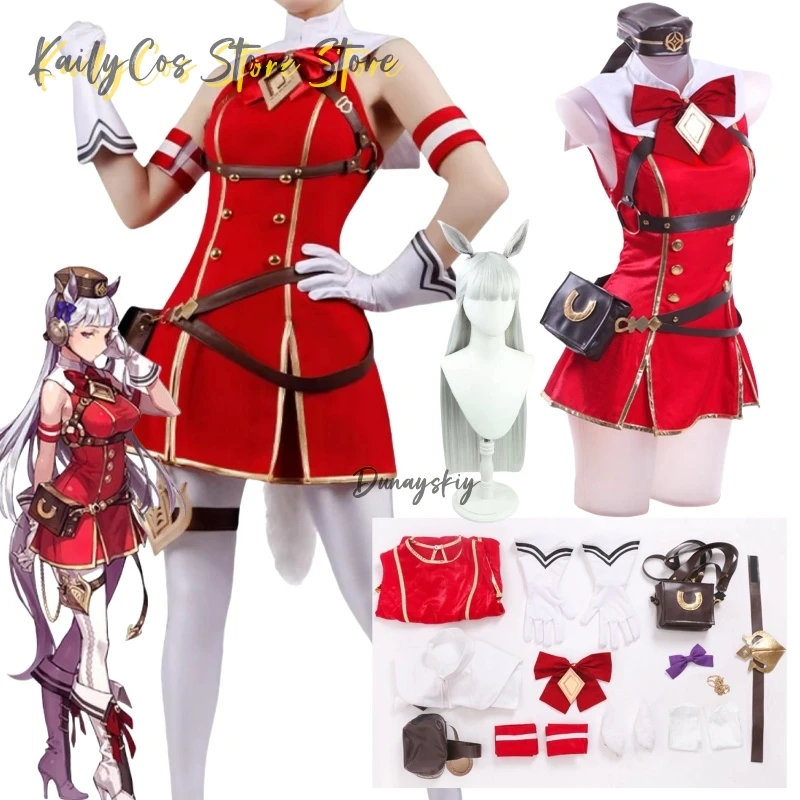 Goud Schip Cosplay Kostuum Pruik Hoed Oren Staart Rode Outfit Academie Uniform Sexy Outfit Voor Vrouwen Halloween Kerst Kostuum - afbeelding 2