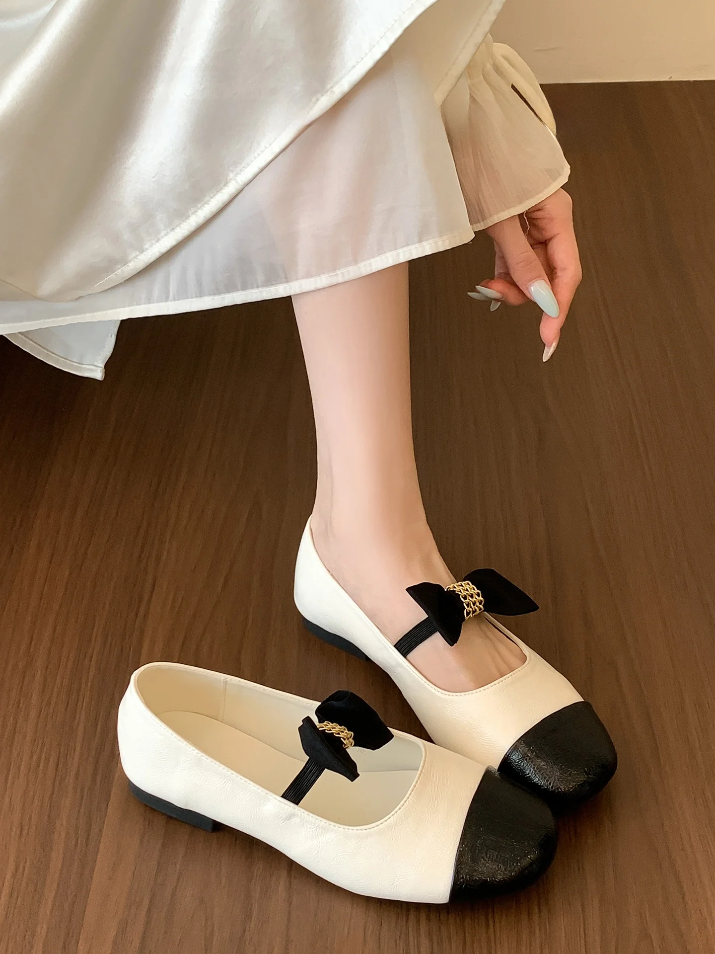 french-style-flat-bottom-ballet-single-shoes-women's-summer-breathable-leather-version-mary-jane-shoes-with-knot