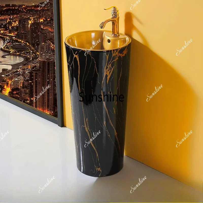 Premium Integrated Column Basin with High-End Marble Pattern