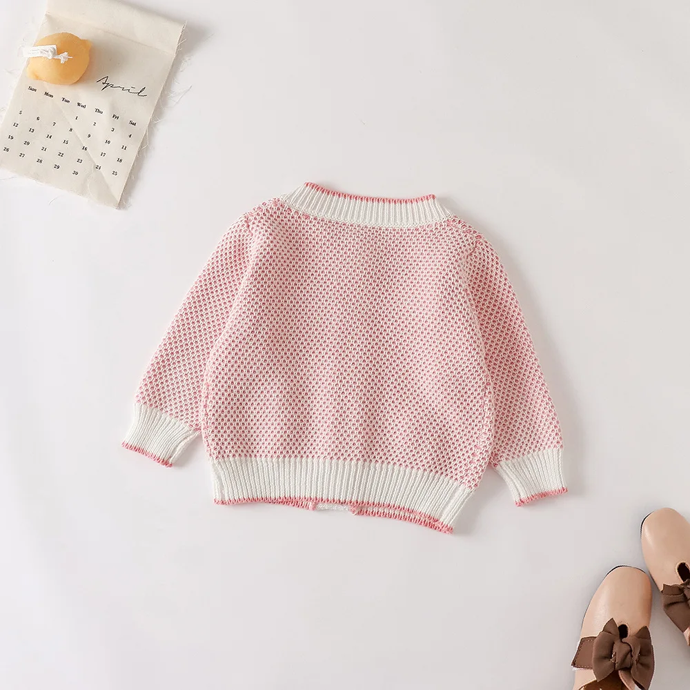 Girls Baby Sweater 2025 Autumn New Baby Knitwear Sweater Hand Hook Flower Long Sleeve Outerwear Cardigan