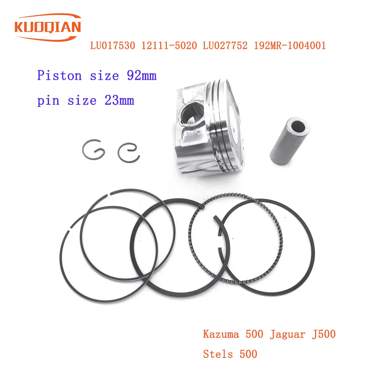 

KAZUMA JJaguar ATV 500 Stain J500 PISTON ASSY ring pin circlip Xinyang Velomotors 192MR-1004001