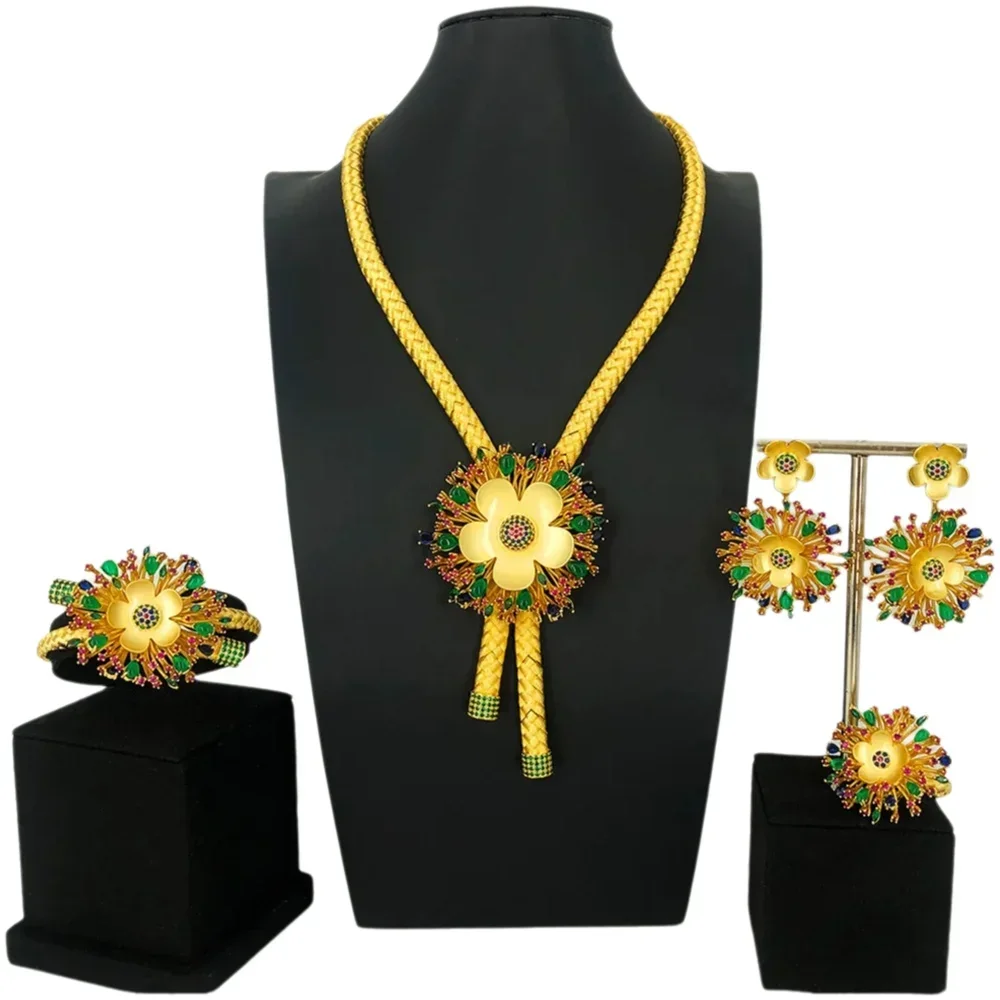 

Kellybola Luxury Gorgeous Dubai Necklace Bangle Earrings Ring Jewelry Sets 4pcs Trendy Shiny Gift For Women Wedding High Quality