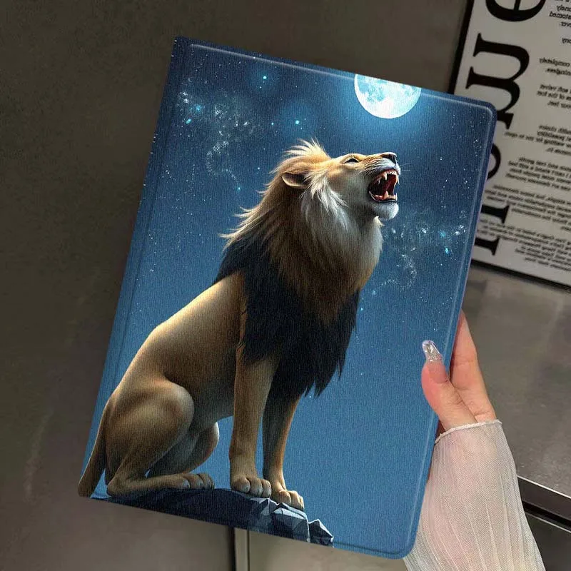 Lion Roaring Night Moon Rock Cover For iPad Pro Mini Air 1 2 3 4 5 6 7 10 11 th 8 9 gen 11 M4 M5 Foldable Tablet Case