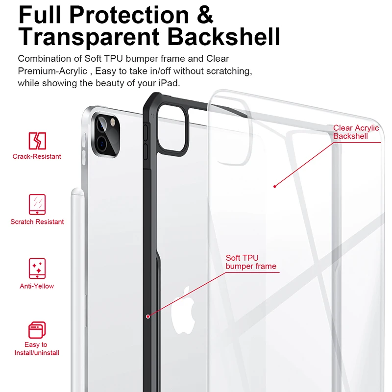 Xundd Shockproof Case For iPad Pro 12.9 2022, Protective Transparent Light Tablet Cover For iPad Pro 10.2 10.9 11 12.9 2022 Case
