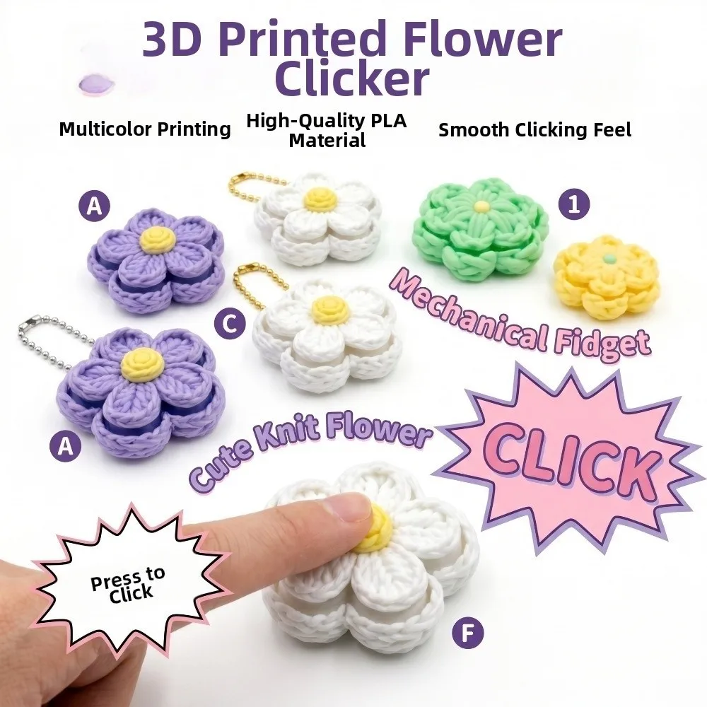 3D Print Flower Mechanical Clicker Keychain Clicker Mechanism Crisp Click Sound Flower Clicker Pendant Simulation Plastic