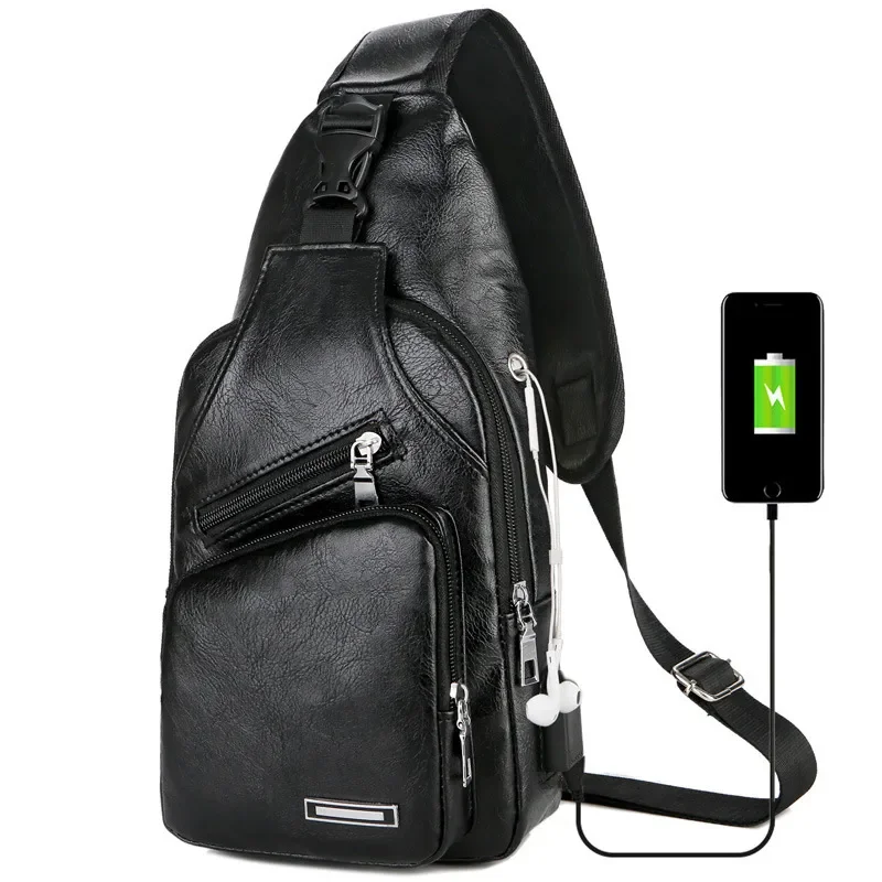 

USB Charging Chest Bag with Headset Hole Men's Multifunction Single Strap Anti-theft Chest Bag with Adjustable Shoulder Strap