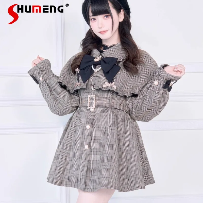 

Autumn Lolita Cloak Trench Coat Jacket Lace Fabric Mass-Produced Japanese Subculture Original Long-Sleeves Single-Breasted Cape