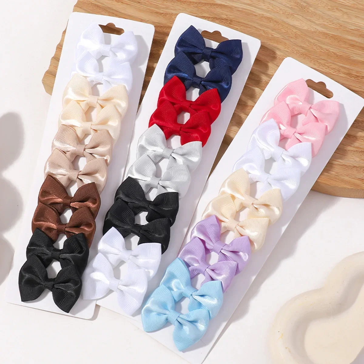 6pcs/10Pcs Kids Solid Color Ribbon Bows Hair Clips for Baby Girls Handmade Bowknot Hairpin Barrettes New Year Hair Accessories