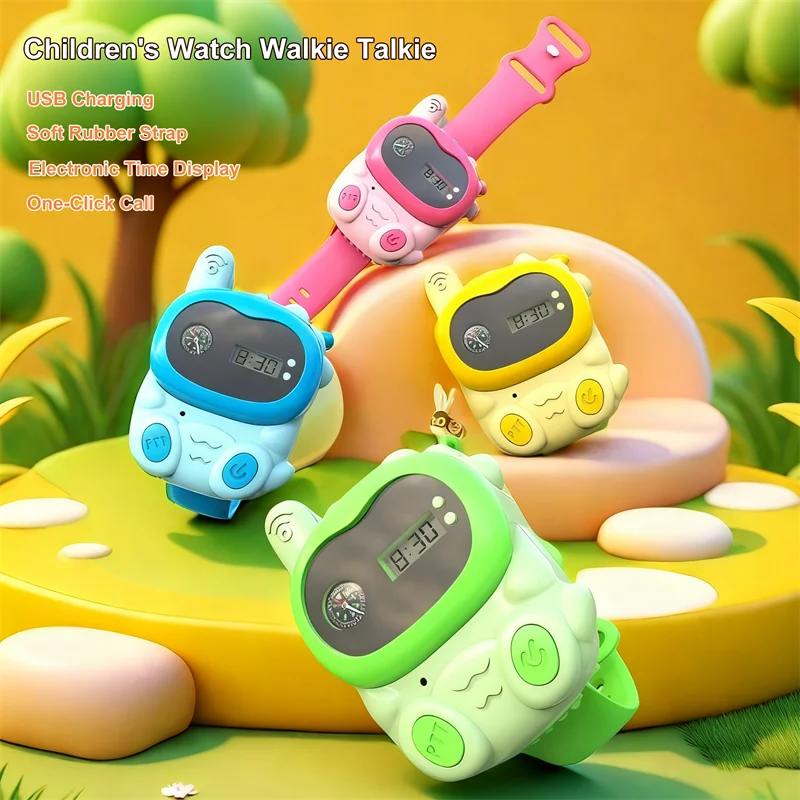 Cute Looking Children's Walkie Talkie Two Wearing Methods Rechargeable Electronic Time Display  Children's Toys