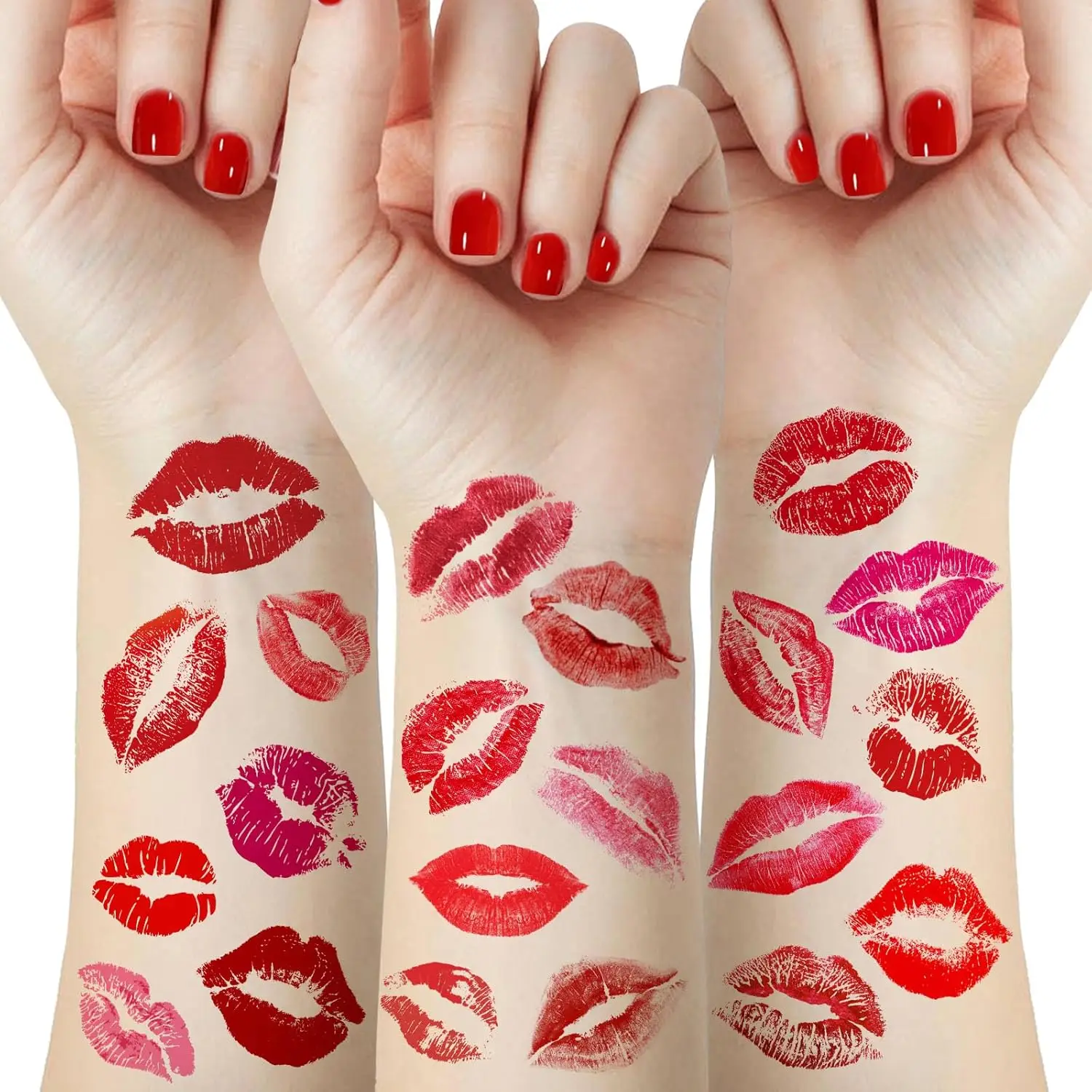 35 Uds. Tatuajes temporales de labios del Día de San Valentín, pegatinas de tatuaje de cara de beso con estampado de labios rojo y rosa, decoraciones corporales, fiesta navideña
