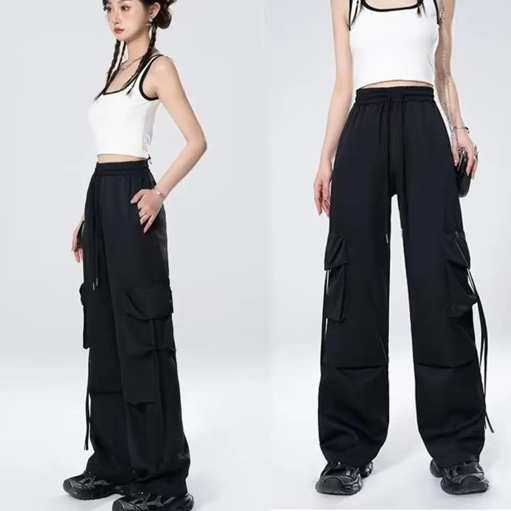 Drawstring Wide Leg Sweatpants Multi-pockets Y2K Baggy Cargo Pants High Waisted Oversized Women Joggers Trousers Streetwear