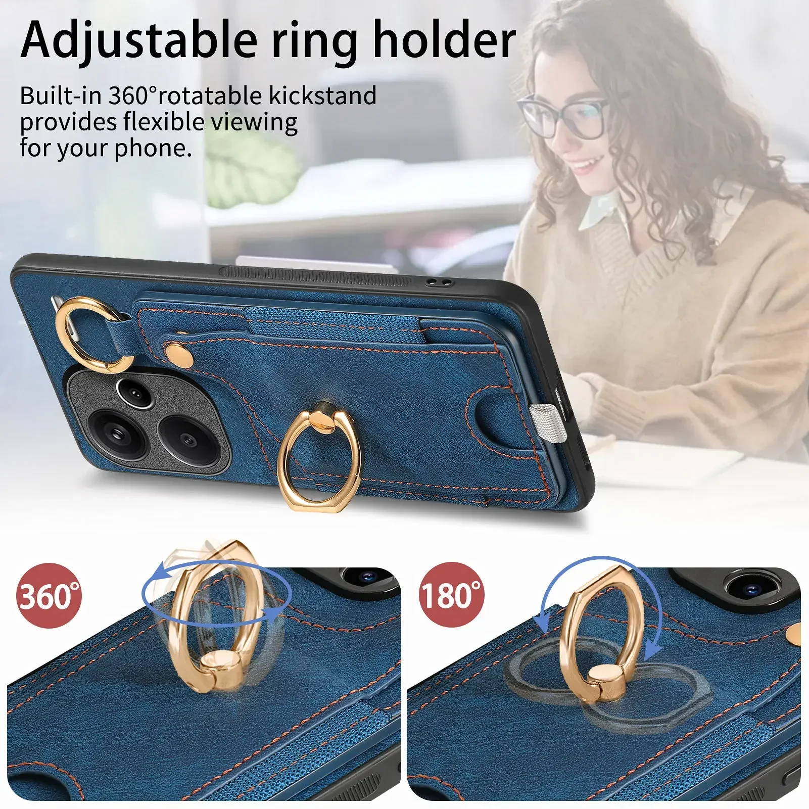 Ring Holder Cards Solt Wallet Leather Case For Xiaomi Redmi Note 13 12 Pro Plus 13C 12T 11T POCO X6 X4 X5 F5 Bag Magnetic Cover