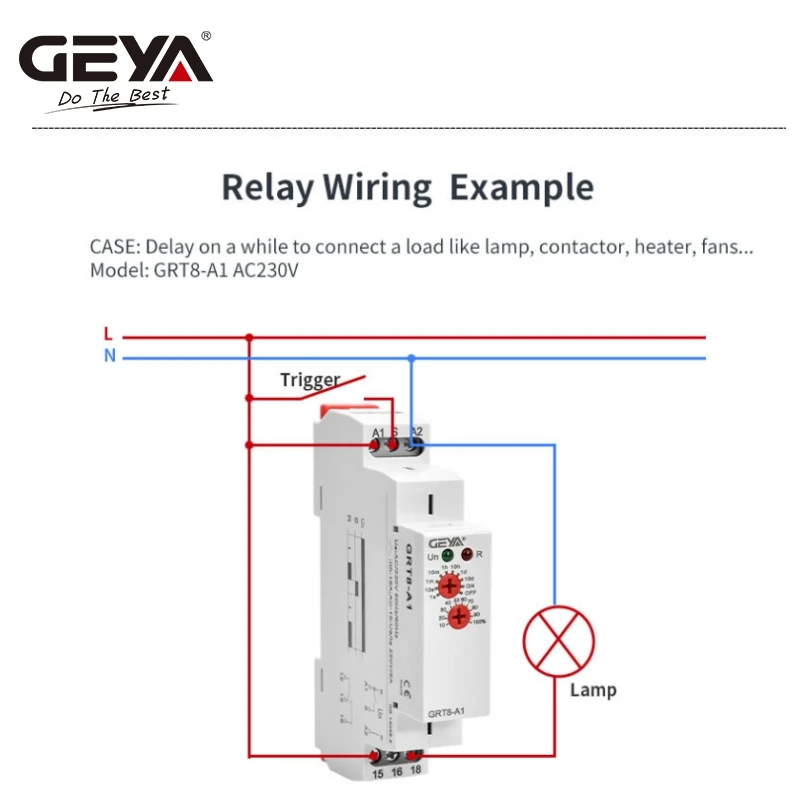 GEYA Delay on Delay off Timer Relay Electronic Type 16A AC230V OR AC/DC12-240V with CE CB ROHS GRT8-A/B/At/Bt