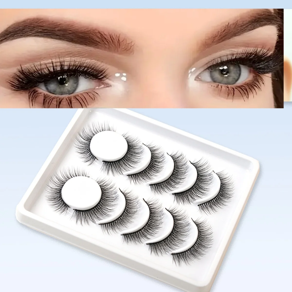 6 Paar wiederverwendbare 3D selbstklebende falsche Wimpern, Vollstreifen-Wimpern dick und gekräuselt, 10 mm flauschige echte schlanke falsche Wimpern