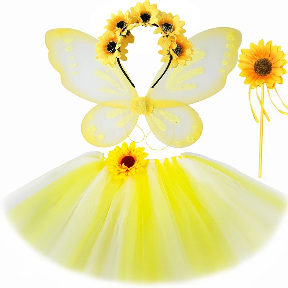 Fluffy Tulle Skirts Yellow Sun Flower Tutus Baby Perform Party Dress Up Sunflower Fairy Tutu Skirt Costume for Girl Daily Wear