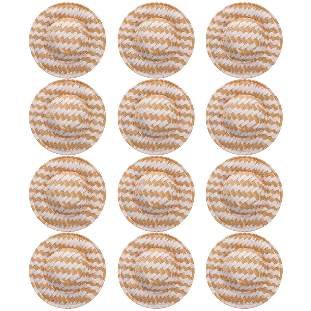 

12 Pcs Decoration Hat Mini Crafts Straw House Toys 12pcs Small Miniature Hats for DIY Woven Ornament Weaving