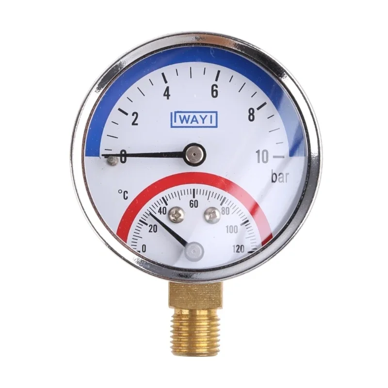 G1/G1/2 Thread Temperature & Pressure Gauge 0-120 ℃ 0-10 Bar Mearsuring Fitting- for Floor Heating System