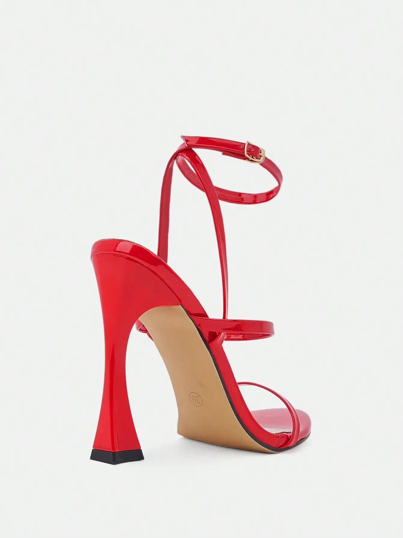 Glitzique Spring/Summer Women's High Heel Shoes, Solid Color Patent Multi-Strap Criss-Cross Ankle Strap Buckle Open Toe Outdoor Party Stiletto Heels, Asymmetric Heel Elegant Glamorous Shoes, Fashionable Romantic Red High Heels For Party And Banquet - view 6