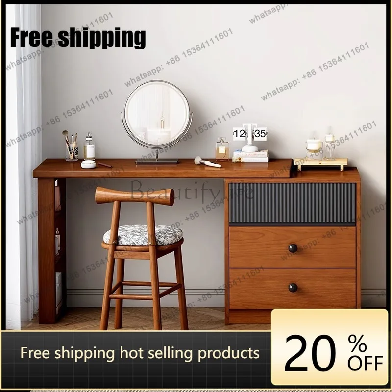 LD French retro solid wood dresser storage cabinet light luxury retractable corner makeup table
