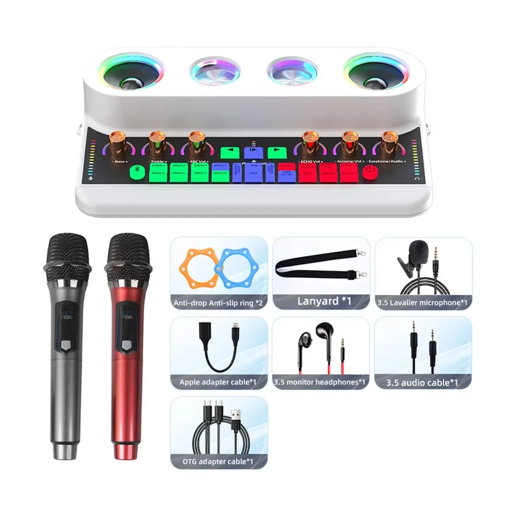 

Portable Karaoke Speaker Set Studio Microphone with Professional Live Sound Card Speaker Phone Computer Podcast Equipment Bundle