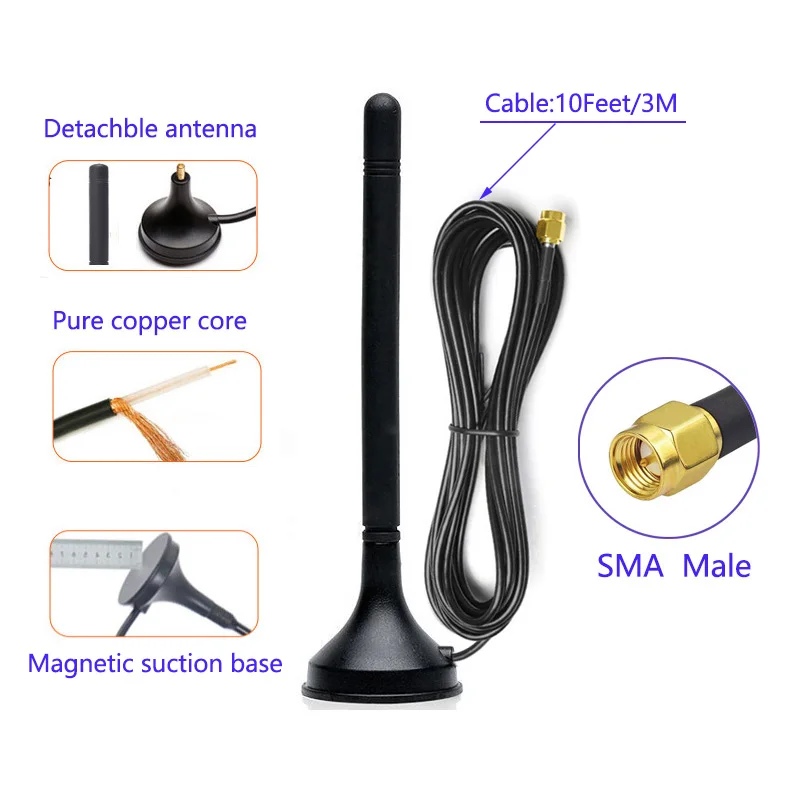 Antena externa masculina SMA, SMA macho para gabinete e roteador DTU ao ar livre, 4G, 3G, LTE, GSM, banda completa, 700-2700MHz