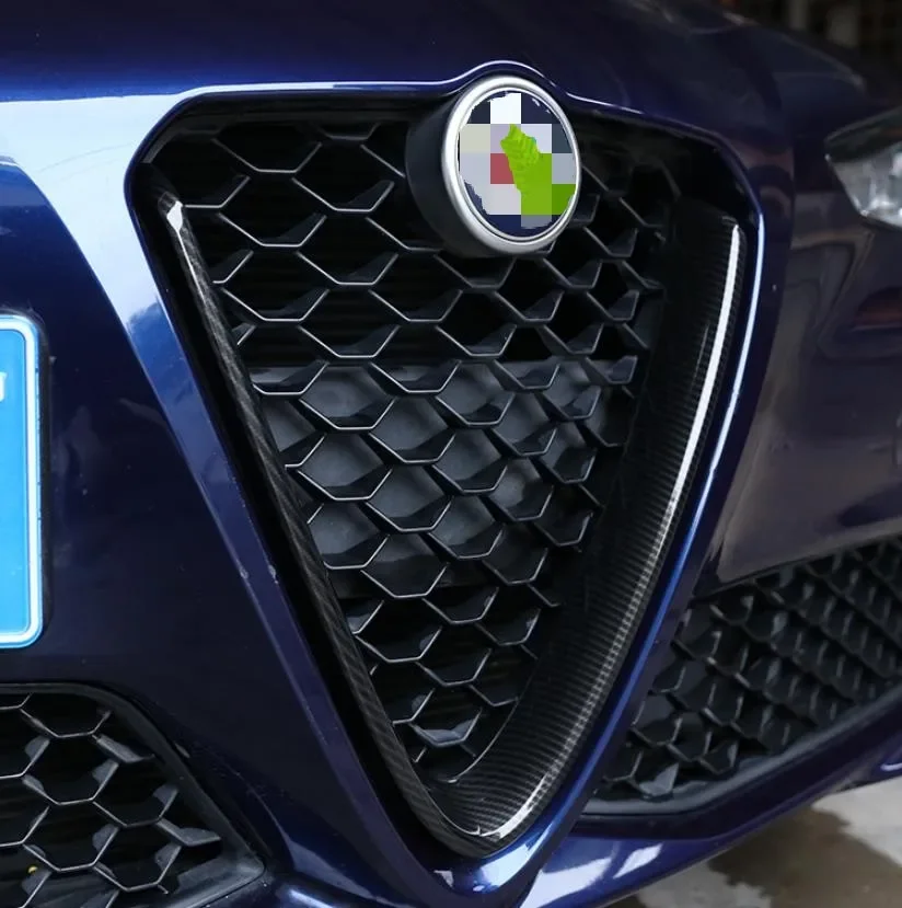 

For Alfa Romeo Giulia Red or Carbon Fiber Style Car Head Grilles V Frame Decoration Trim Sticker Logo Cover Styling Accessories