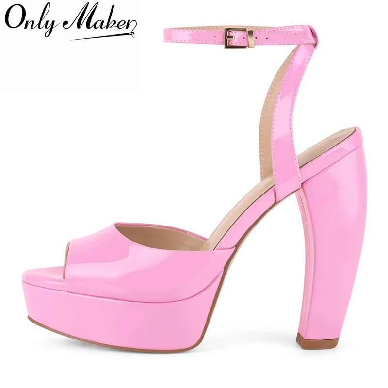

Onlymaker Women Peep Toe Platform Ankle Strap Chunky Heel Sandals Patent Leather Party Dress Chuny Heel Summer Sandals