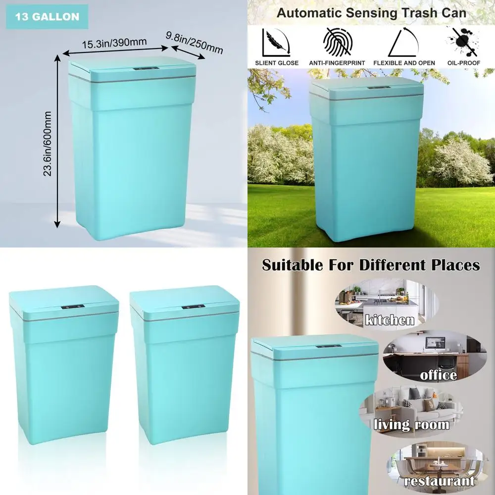 

Set of 2, 13 Gallon Automatic Touchless Trash Cans, 50 Liters, Blue for Kitchen, Bathroom, and Home Office