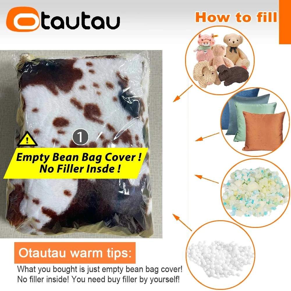 OTAUTAU Faux Fur Bean Bag Cover Armchair Winter Christmas Pouf SF525【No Filler Inside!You Need To Fill It By Yourself !】