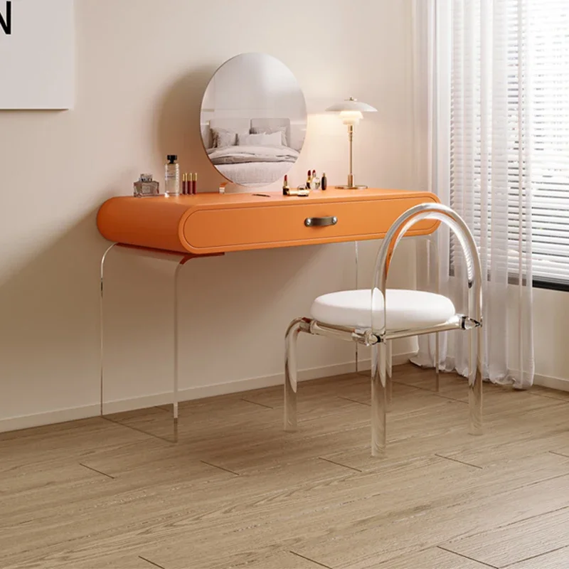 Makeup Vanity Table Set with Mirror and Light Silicon leather  Modern Makeup Vanity Dressing Desk with Drawers
