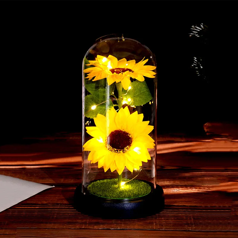 Graduation Season Thank Teacher Zhou\'s Creative Gifts Glowing Ornaments Sunflower Glass Cover Valentine\'s Day Wedding Decorative