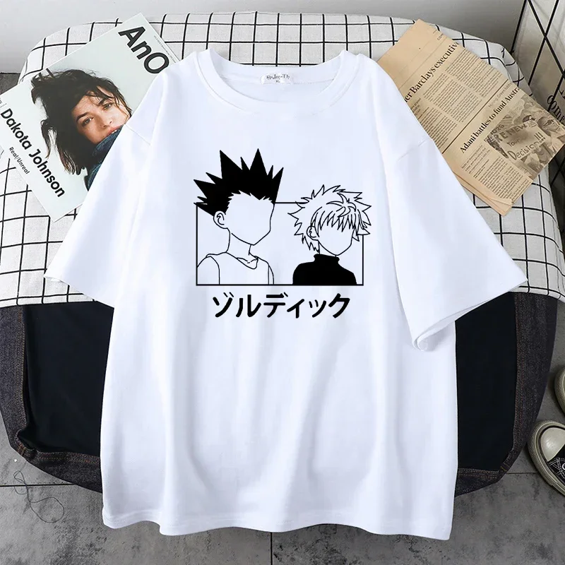 Ladies Killua and Gon Print Short Sleeve T-Shirt Oversized Japanese Anime Hunter X Hunter Shirt New Clothes