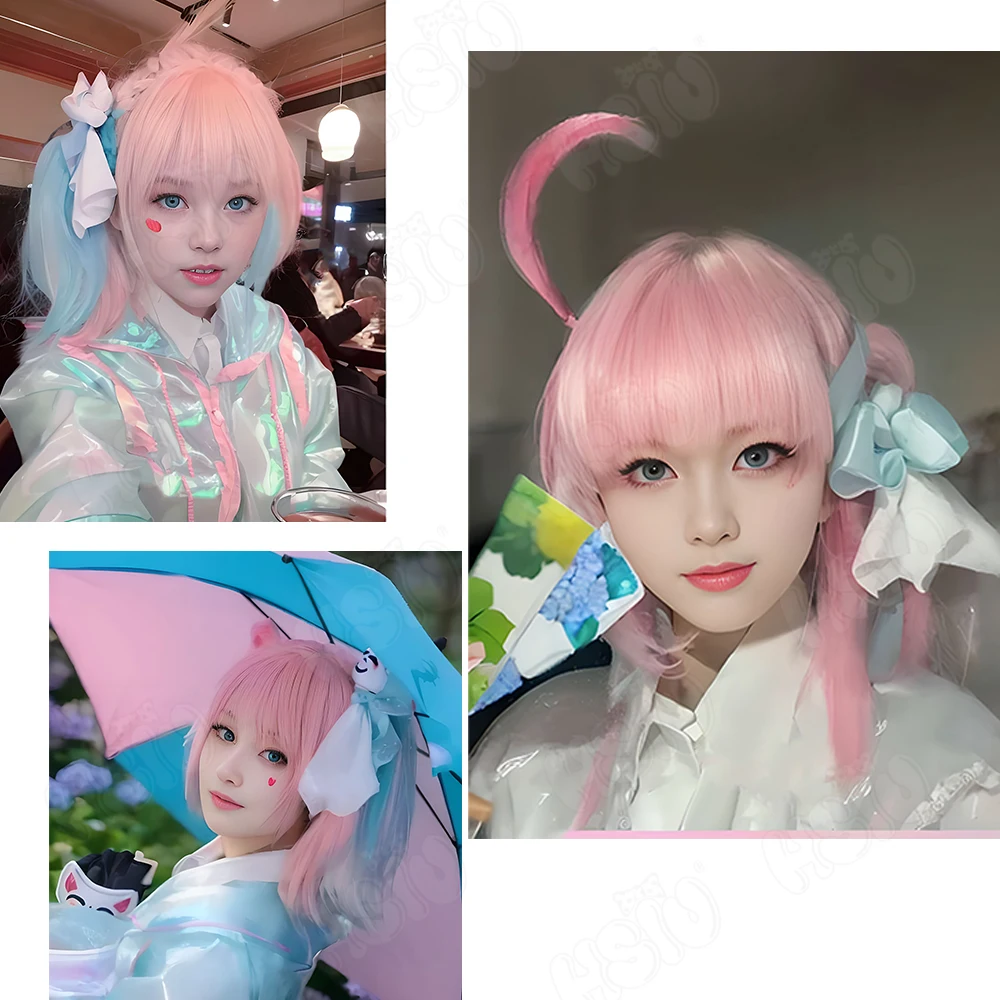 Kiriko Cospaly Wig Fiber synthetic wig「HSIU」40cm Mixed orange pink short Wig+Wig cap Game Kiriko Wig