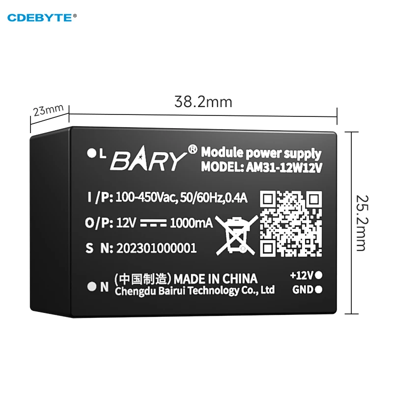 AC-DC Buck Converter Power Supply Module CDEBYTE AM31-12W12V Short Circuit Protection Output 12V 1000mA Input Voltage 85~450V