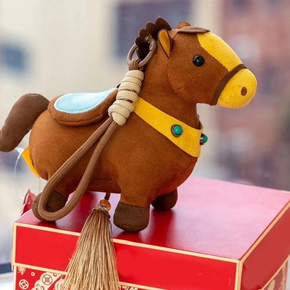 Kawaii Cartoon Style Zodiac Pony Ultra-soft Stuffed Lucky Horse Pendants Realistic Year Horse Mascot Car Rear-view Mirror